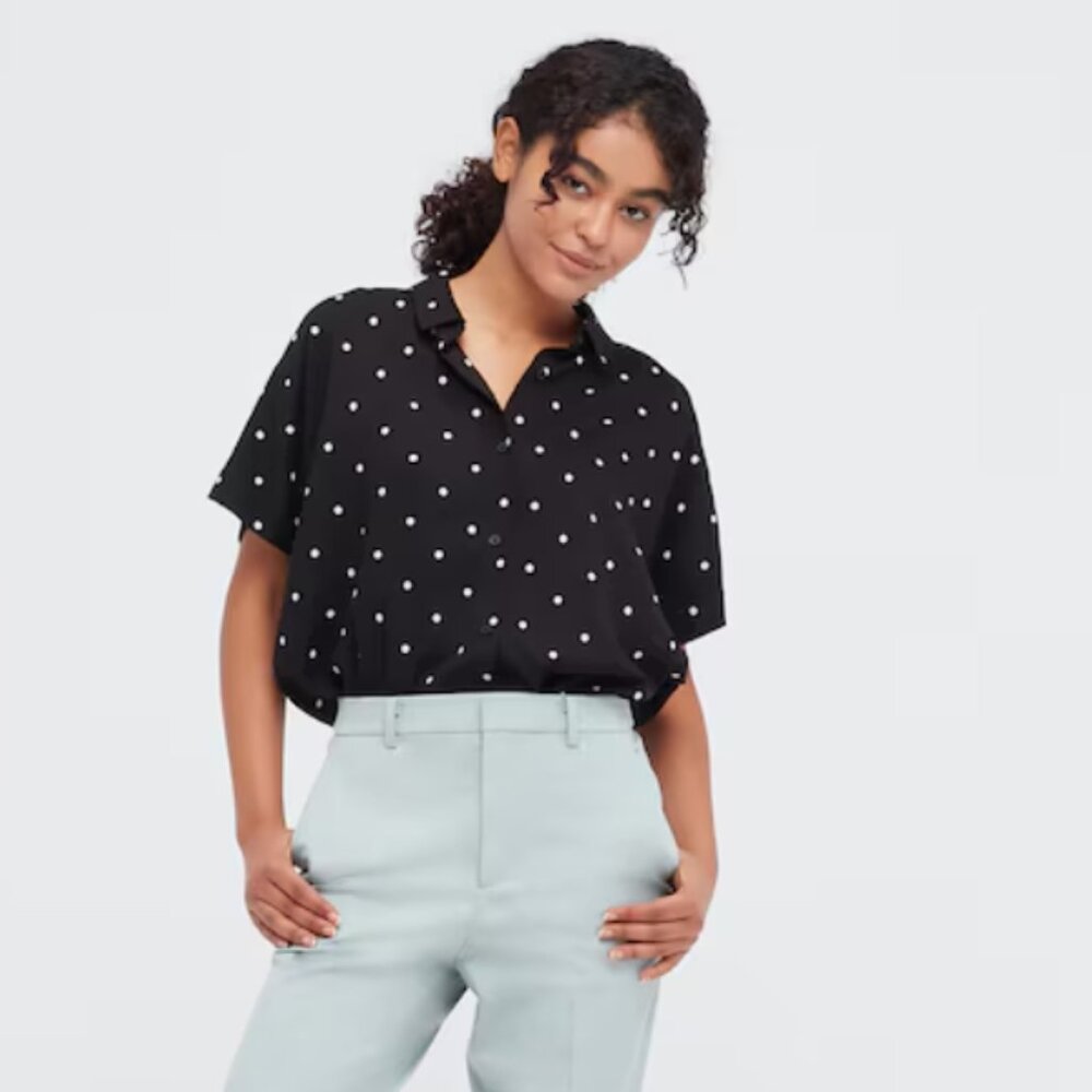 Uniqlo black polka dot boxy shirt